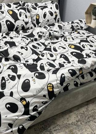 Детский подростковый полуторный комплект постельного белья 150х220 панда бязь голд люкс виталина