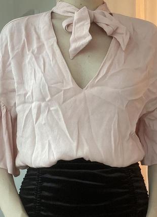 Нежно розовая шифоновая блуза с завязкой на шее от zara
