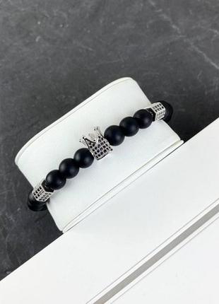 Браслет унісекс на руку з натурального каменю 2b rich bracelet king 8 mm, 19 cm black-silver