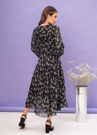 Черное миди платье с мелким цветочным принтом2 фото