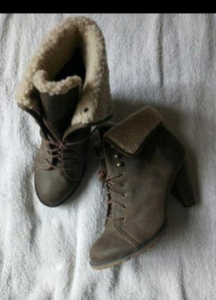 Кожаные бежевые ботинки ботильоны полу сапоги коричневые кожа деми от new look10 фото