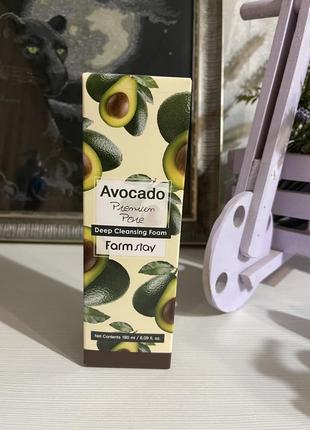 Пінка для вмивання farmstay avocado premium pore deep cleansing foam з екстрактом авокадо, 180 мл