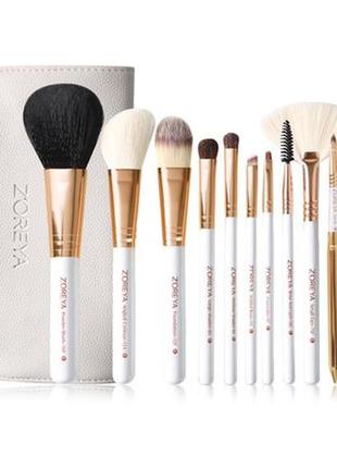 Набір кистей для макіяжу zoreya 10 piece brush set - white