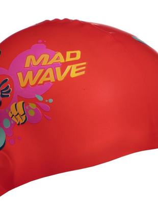 Детская шапочка для плавания силиконовая madwave junior mad bot m057915 красный2 фото