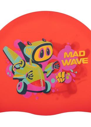 Детская шапочка для плавания силиконовая madwave junior mad bot m057915 красный