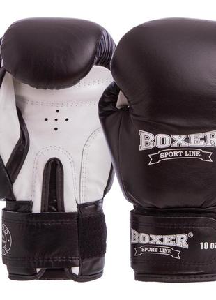 Шкіряні рукавички боксерські boxer на липучці 2023 чорний