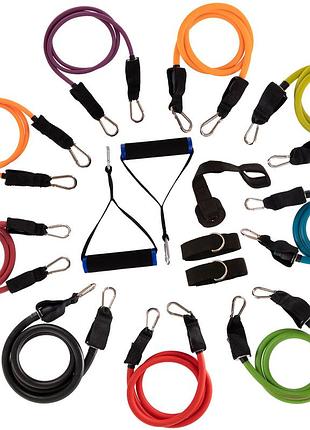 Набор эспандеров многофункциональный 9 жгутов zelart resistance band с ручками dt-1002