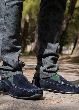 Синие мужские мокасины prime shoes из натуральной замши и кожи. выбирайте удобные мокасины на каждый день!