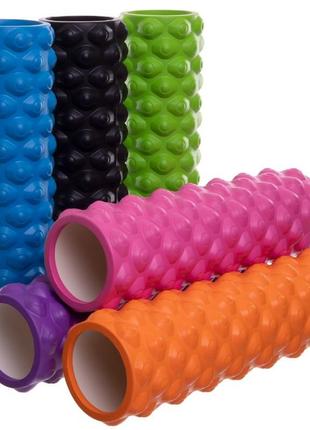 Ролик массажный для йоги, пилатеса, фитнеса grid bubble roller fi-6672 розовый9 фото