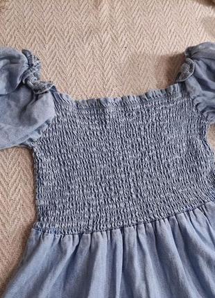 Джинсовое платье с открытыми плечами, сарафан2 фото