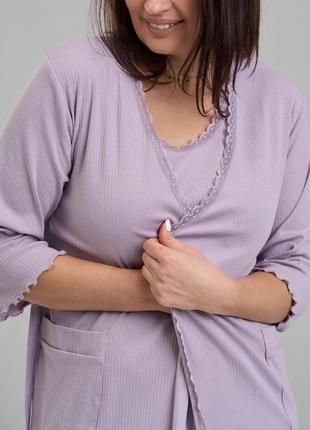 Комплект для беременных с халатом и рубашкой - в рубчик s, m, l, xl6 фото