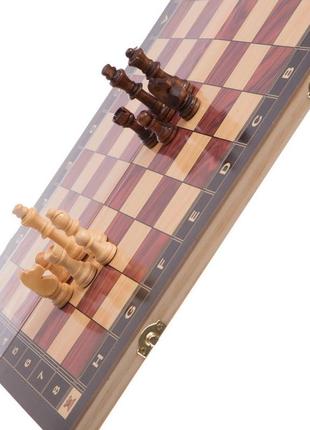 Набор шахматы, шашки, нарды 3 в 1 деревянные с магнитом zc034a (доска 34x34см)3 фото