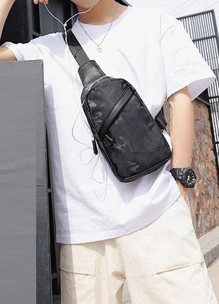 Рюкзак барсетка слинг мужской на плечо , сумка бананка черная камуфляжная  на грудь2 фото