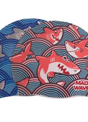 Детская шапочка для плавания силиконовая madwave junior sharky m057911 голубой4 фото