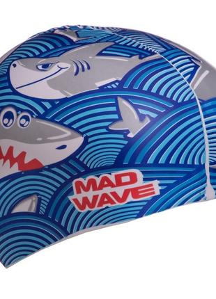 Детская шапочка для плавания силиконовая madwave junior sharky m057911 голубой2 фото