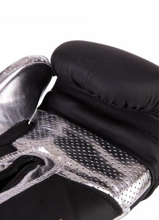 Кожаные перчатки боксерские zelart на липучке vl-3083 серебряный4 фото