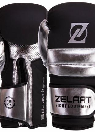 Кожаные перчатки боксерские zelart на липучке vl-3083 серебряный1 фото