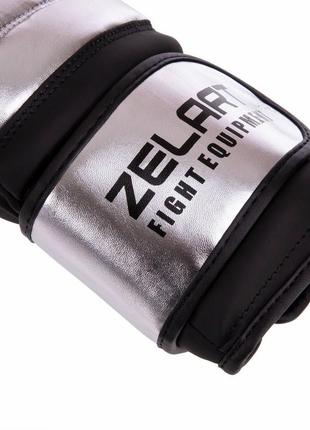 Кожаные перчатки боксерские zelart на липучке vl-3083 серебряный3 фото