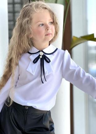 Школьная  блуза c длинным рукавом для девочки "весна"  (116-140р)4 фото