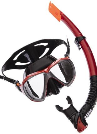 Набір для плавання маска з трубкою zelart m208-sn120-sil червоний-чорний