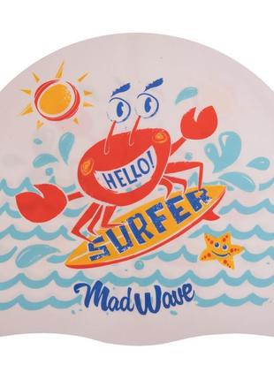 Детская шапочка для плавания силиконовая madwave junior little surfer m057912 белый