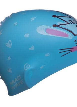 Детская шапочка для плавания силиконовая madwave junior little bunny m057913 голубой4 фото