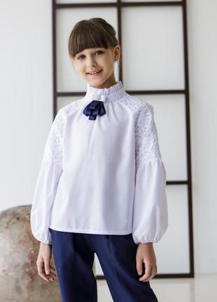 Школьная белая  блуза c длинным рукавом для девочки 122-140р1 фото