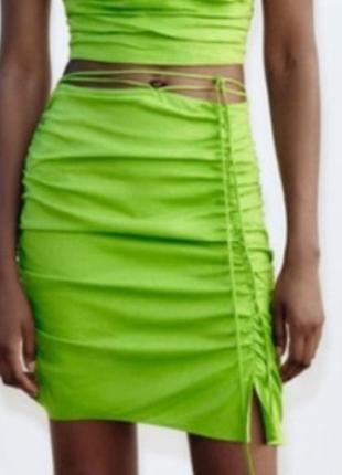 Шикарная льняная юбка zara мини /новая коллекция