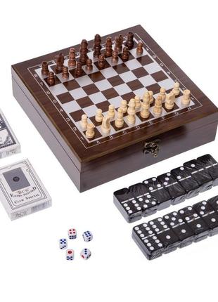 Набір настільних ігор 4 в 1 шахи, доміно, гральні кістки, карти w2620-h1 фото