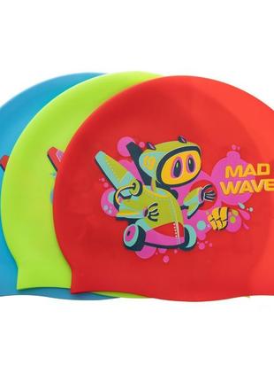 Детская шапочка для плавания силиконовая madwave junior mad bot m057915 голубой8 фото