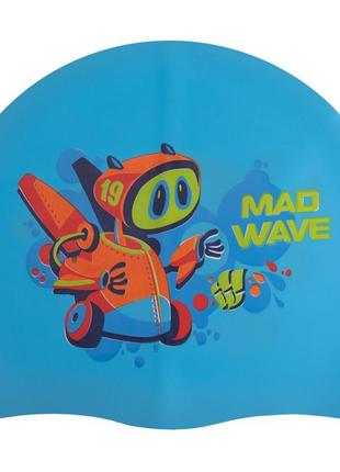 Детская шапочка для плавания силиконовая madwave junior mad bot m057915 голубой2 фото