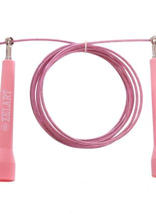Скакалка швидкісна кроссфіт з шарнірним підшипником і сталевим тросом zelart 2.75 м fi-5101 рожевий1 фото