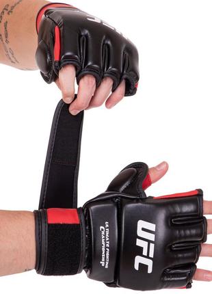 Кожаные перчатки для смешанных единоборств mma ufc bo-0489 черный-синий10 фото