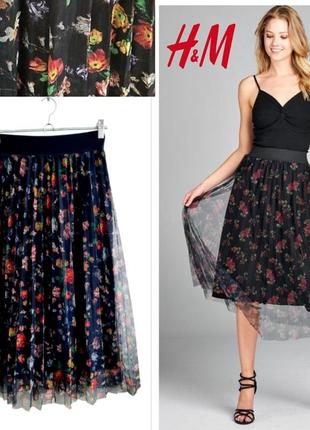 H&m воздушная  юбка плиссе в цветочный принт