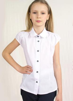 Біла шкільна блузка з коротким рукавом. бавовна. 128р