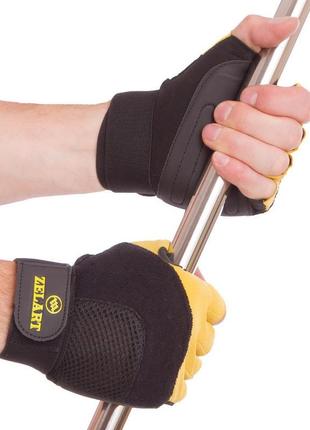 Атлетичні рукавички шкіряні для важкої атлетики, фітнесу zelart gel tech bc-36114 фото