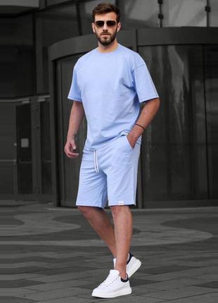 Стильный мужской оверсайз костюм футболка и шорты летний комплект стильный