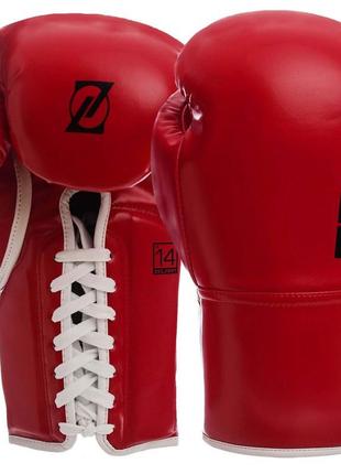 Професійні рукавиці боксерські, на шнурівці zelart (10,12,14 унцій) bo-1348 червоний1 фото