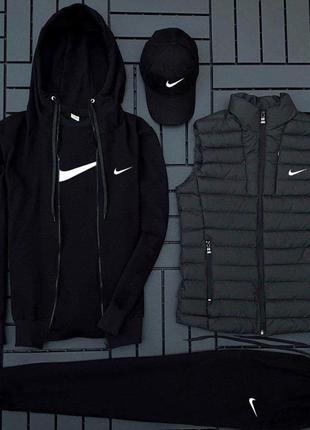 (п) комплект із жилеткою nike (худи на змійці+штані+футболка+кепка+жилетка)