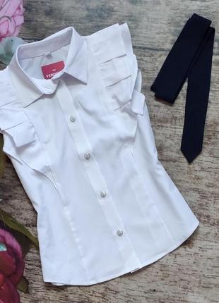 Нарядная блуза с коротким рукавом и съемным галстуком (158р)