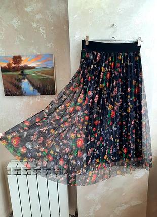 H&m воздушная  юбка плиссе в цветочный принт8 фото