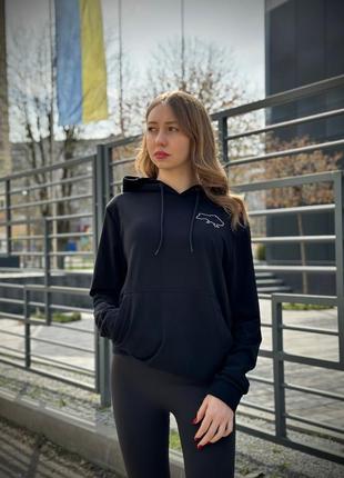 Жіночий демісезонний худі з картою україни чорний (двонитка)🇺🇦