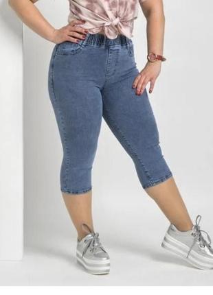Джинсовые бриджи, джинсовые копри, голубые бриджи, бриджи джинс р 48-582 фото