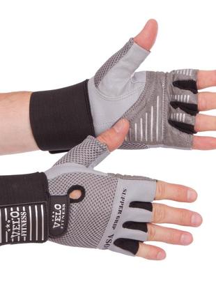 Атлетичні рукавички шкіряні для важкої атлетики, фітнесу velo vl-8122