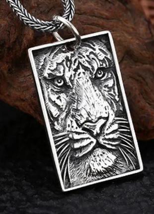 Чоловічий срібний 3d кулон тигр 10,5 грам жетон