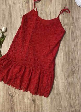 Яскрава червона сукня, сарафан, мереживо , кружево2 фото