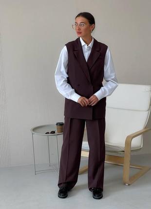 Розпродаж 🫠🫠🫠 стильний шоколадний костюм: жилетка/штани