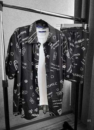 Якісний чоловічий повсякденний комплект сорочка і шорти літній костюм діловий з принтами