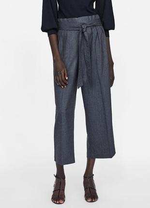 Zara серые брюки кюлоты с защипами и поясом3 фото