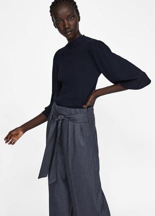Zara сірі штани кюлоти зі зборочками та поясом5 фото